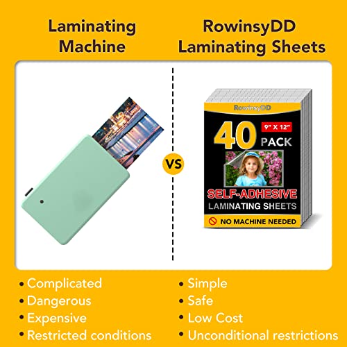 RowinsyDD 40 PCS Self-Adhesive Laminating Sheets, 9 x 12 Inches Clear Laminating Sheets No Machine Needed Self Sealing Laminate Sheets - Image 4
