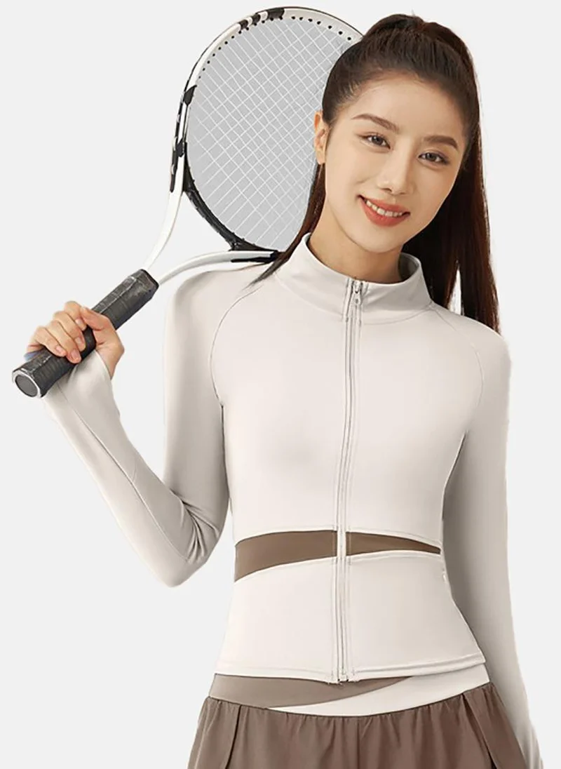 YUNIQEE White Solid Slim Fit High Neck Jacket