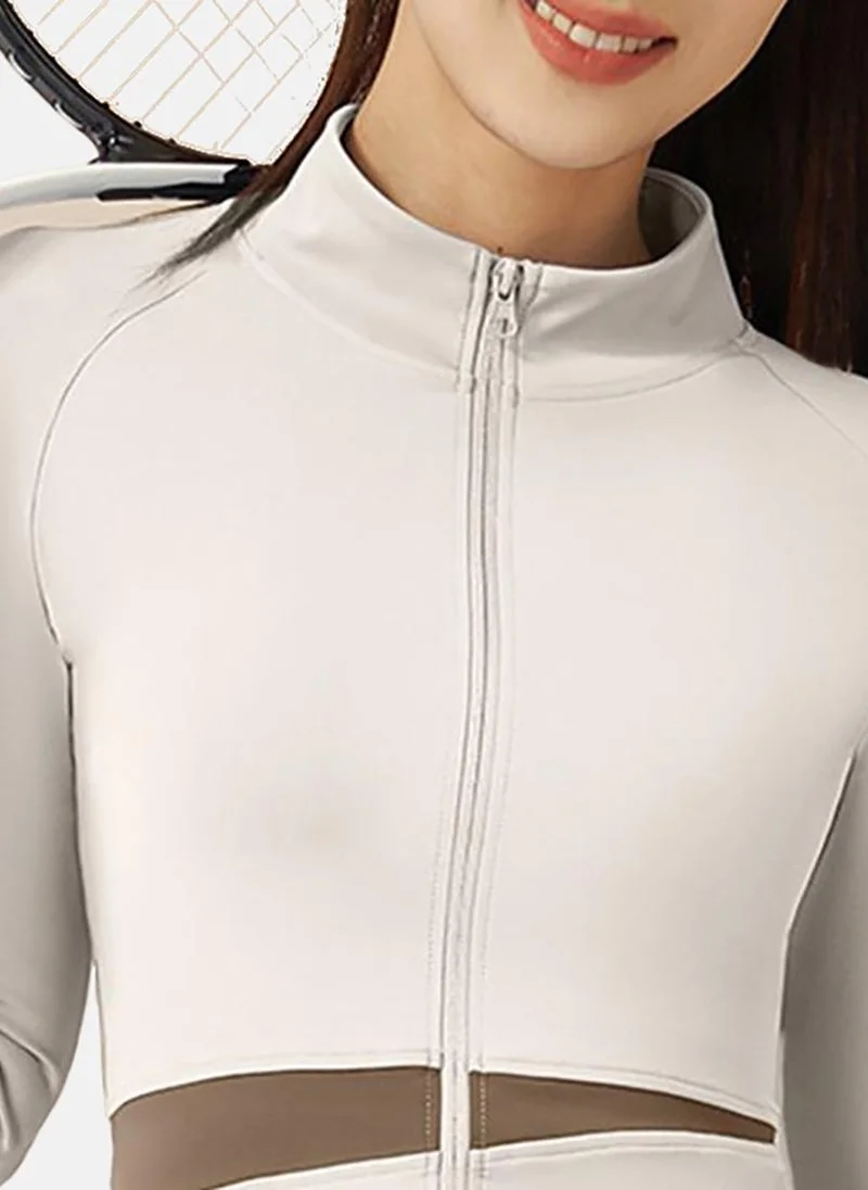 YUNIQEE White Solid Slim Fit High Neck Jacket