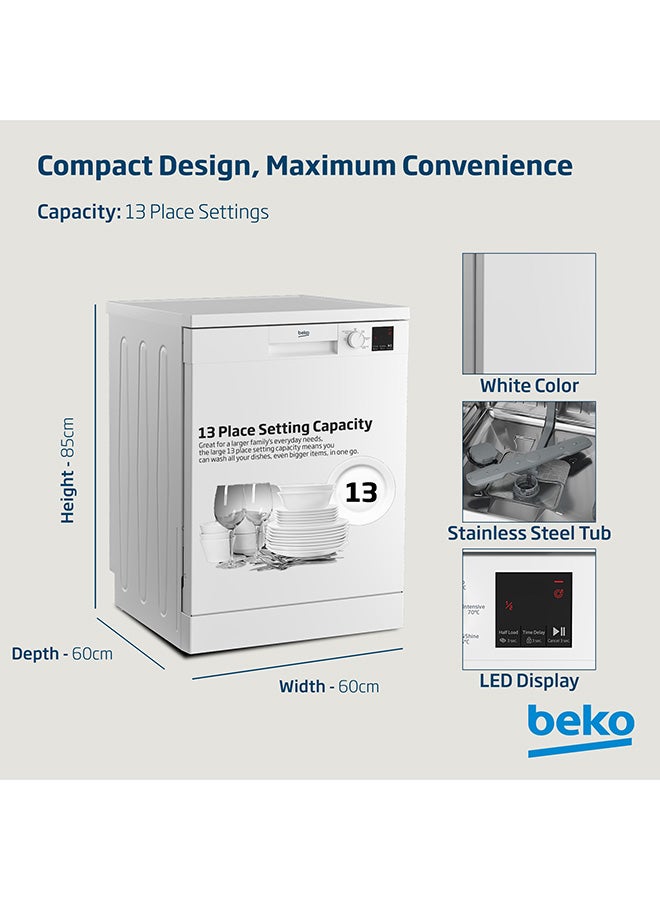 Beko Freestanding Dishwasher 13 Place Settings, 5 Programs, 2 Racks,  A++ Energy Rating, Quiet Operation (49 dBA), Sliding Cutlery Basket, Mini programme, Half-load, Efficient Cleaning, Stainless Steel Tub, Time Delay and Child Lock, ‎(White Colour) DVN05320W White - Image 4