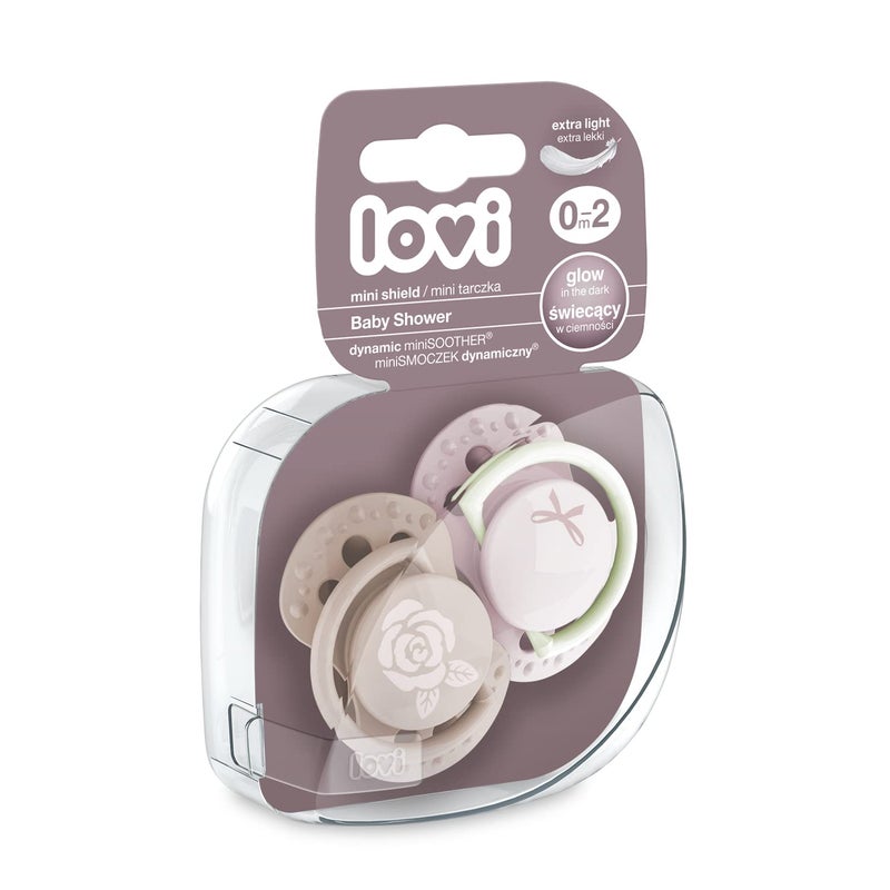 LOVI Soother 0-2 Months, Baby Dummies with Silicone Teat, Dynamic Tip, Baby Shower Girl Collection, 2 Pieces - Image 2