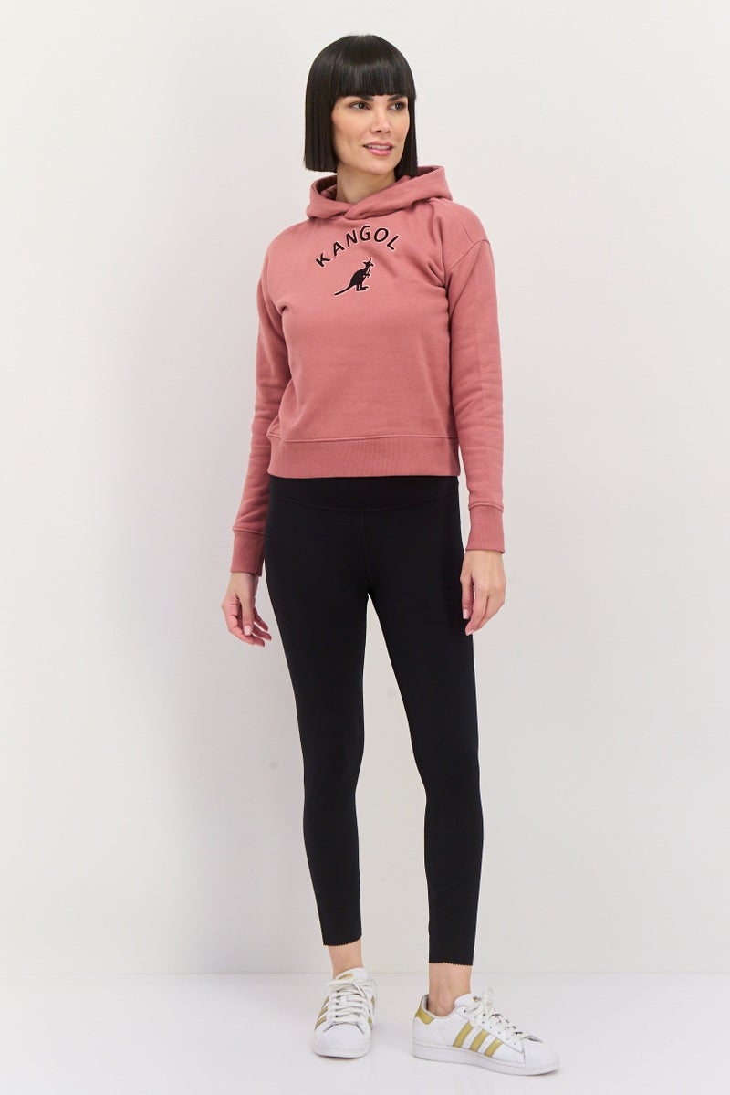 KANGOL Women Hooded Embroidered Logo Long Sleeves Sweatshirt, Dusty Pink - Image 4