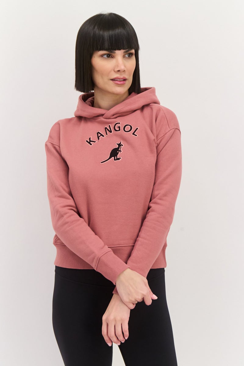 KANGOL Women Hooded Embroidered Logo Long Sleeves Sweatshirt, Dusty Pink - Image 1