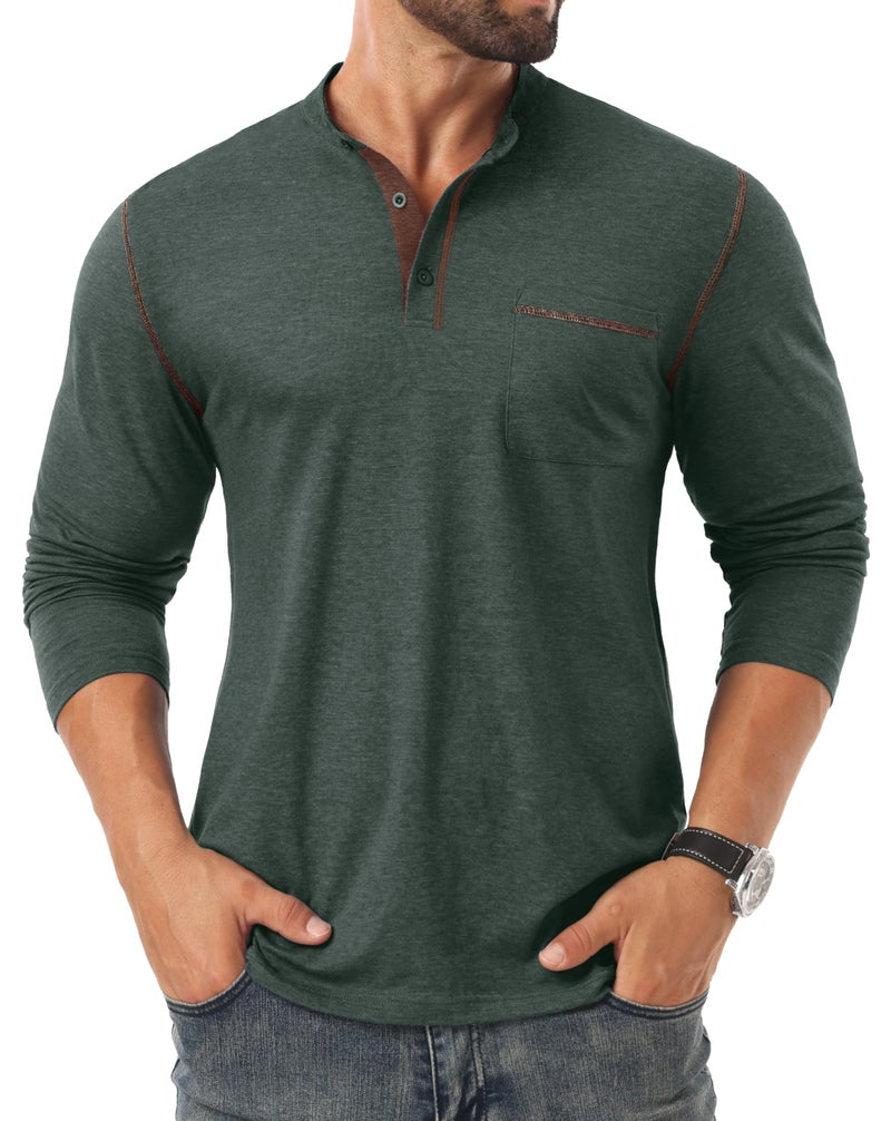 Sailwind Men's Henley Shirts Long Sleeve Button T-Shirt Casual Stylish Cotton Pullover Shirt with Pocket Green - Image 2