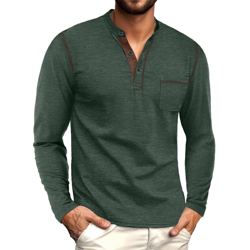 Sailwind Men's Henley Shirts Long Sleeve Button T-Shirt Casual Stylish Cotton Pullover Shirt with Pocket Green - Image 3