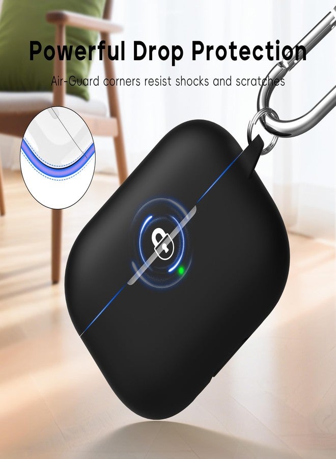 روفونجوانجو غطاء حماية من السيليكون الناعم متوافق مع AirPods Pro من الجيل الثاني (2023/2022/2019)، مزود بمجموعة تنظيف وأطراف أذن، أسود اللون. - Image 4