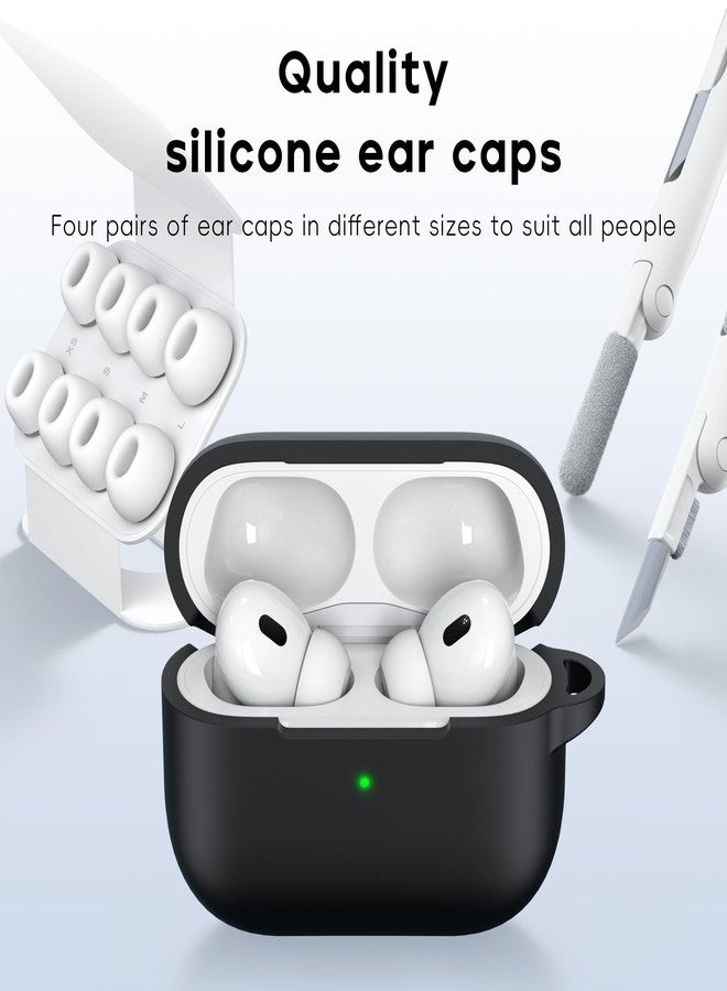 روفونجوانجو غطاء حماية من السيليكون الناعم متوافق مع AirPods Pro من الجيل الثاني (2023/2022/2019)، مزود بمجموعة تنظيف وأطراف أذن، أسود اللون. - Image 2