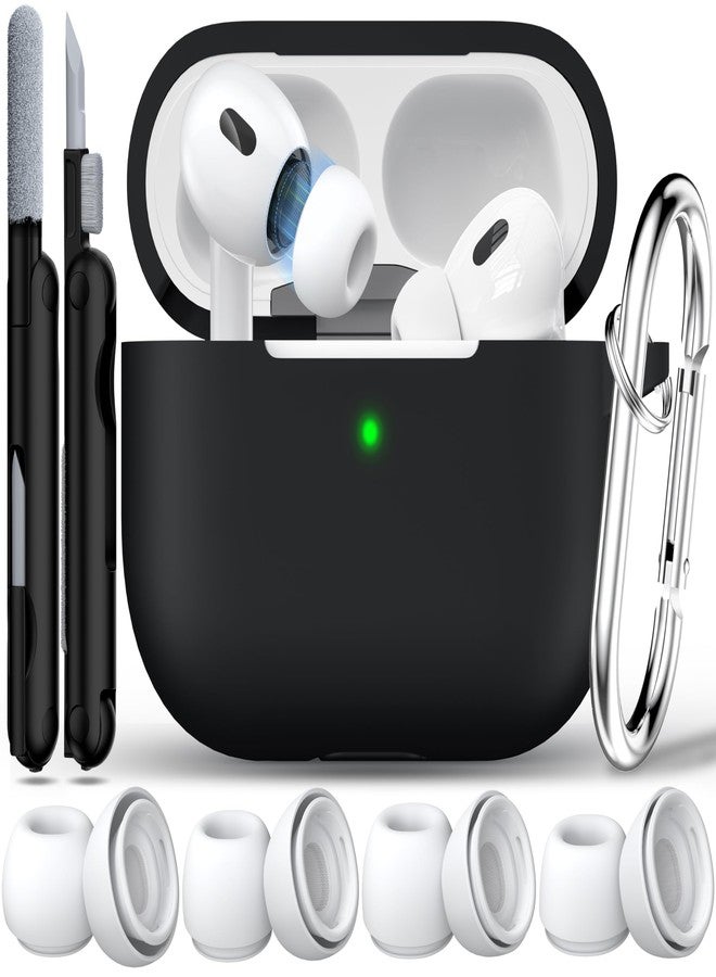 روفونجوانجو غطاء حماية من السيليكون الناعم متوافق مع AirPods Pro من الجيل الثاني (2023/2022/2019)، مزود بمجموعة تنظيف وأطراف أذن، أسود اللون. - Image 1
