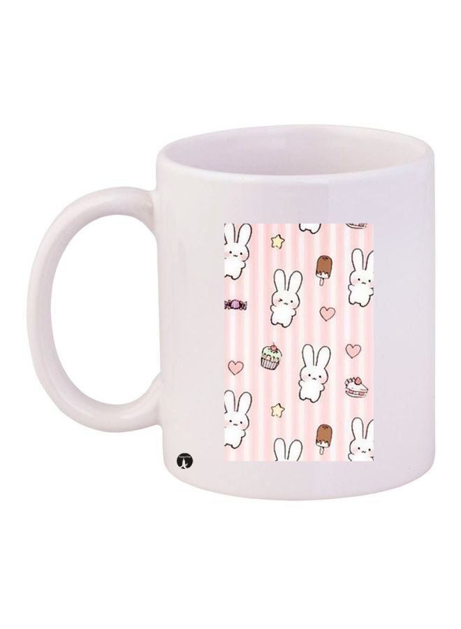 RYN Cartoon Printed Coffee Mug White/Pink/Brown 11ounce