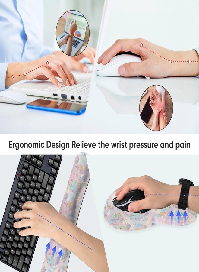 WINTOJO Wrist Rest Support for Mouse Pad Keyboard Set Circle Coaster Gaming Mouse Pad Ergonomic Gel Memory Foam Set for Computer, Laptop, Office, Pain Relief, Comfortably Typing Cute KM-37 - Image 5