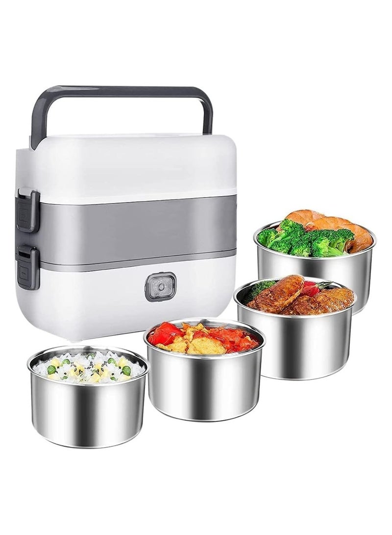 Bukela Portable Self Cooking Electric Lunch Box, Mini Rice Cooker, 2 Layers 4 Stainless Steel Steamer Food Insulation Lunch Box for Home Office Dormitory Travel Outdoor Kitchen Cook Raw Food, 2L/110V/200W - Image 1