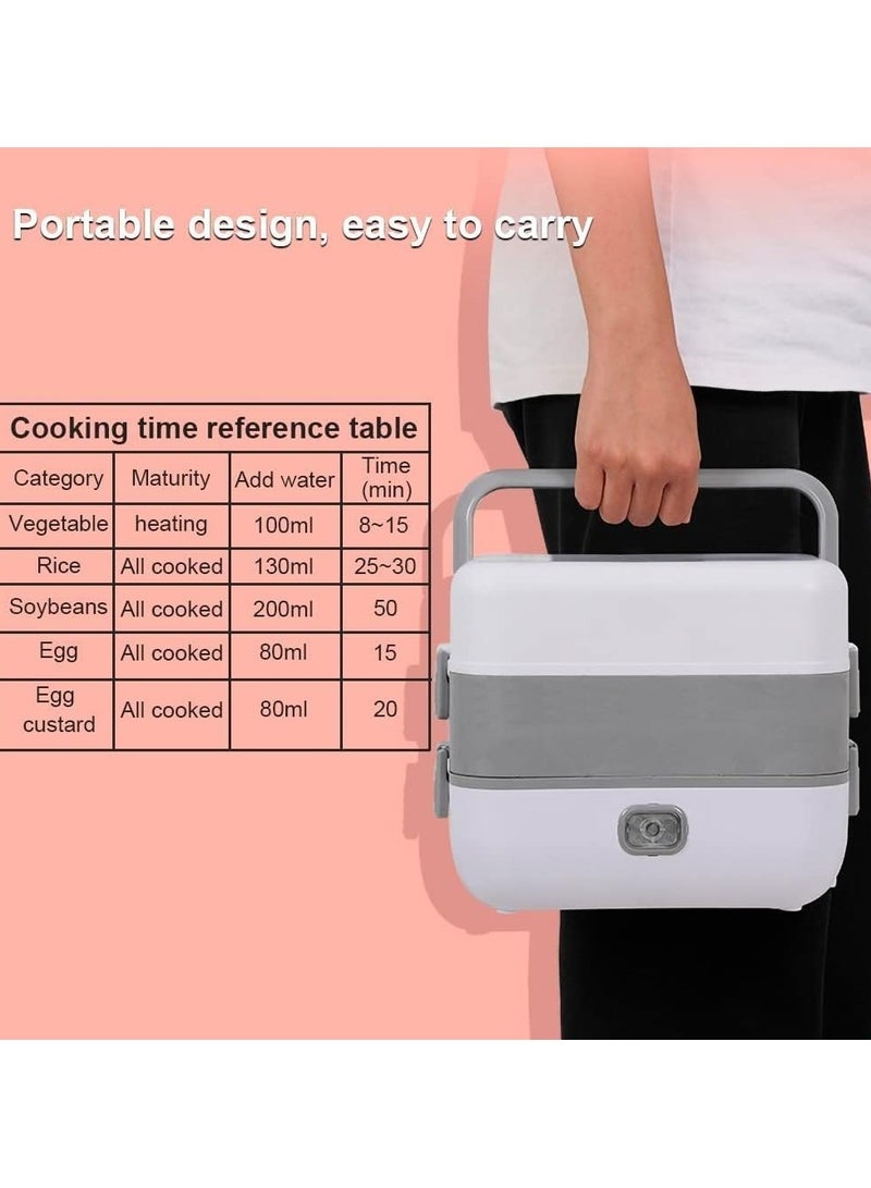Bukela Portable Self Cooking Electric Lunch Box, Mini Rice Cooker, 2 Layers 4 Stainless Steel Steamer Food Insulation Lunch Box for Home Office Dormitory Travel Outdoor Kitchen Cook Raw Food, 2L/110V/200W - Image 2