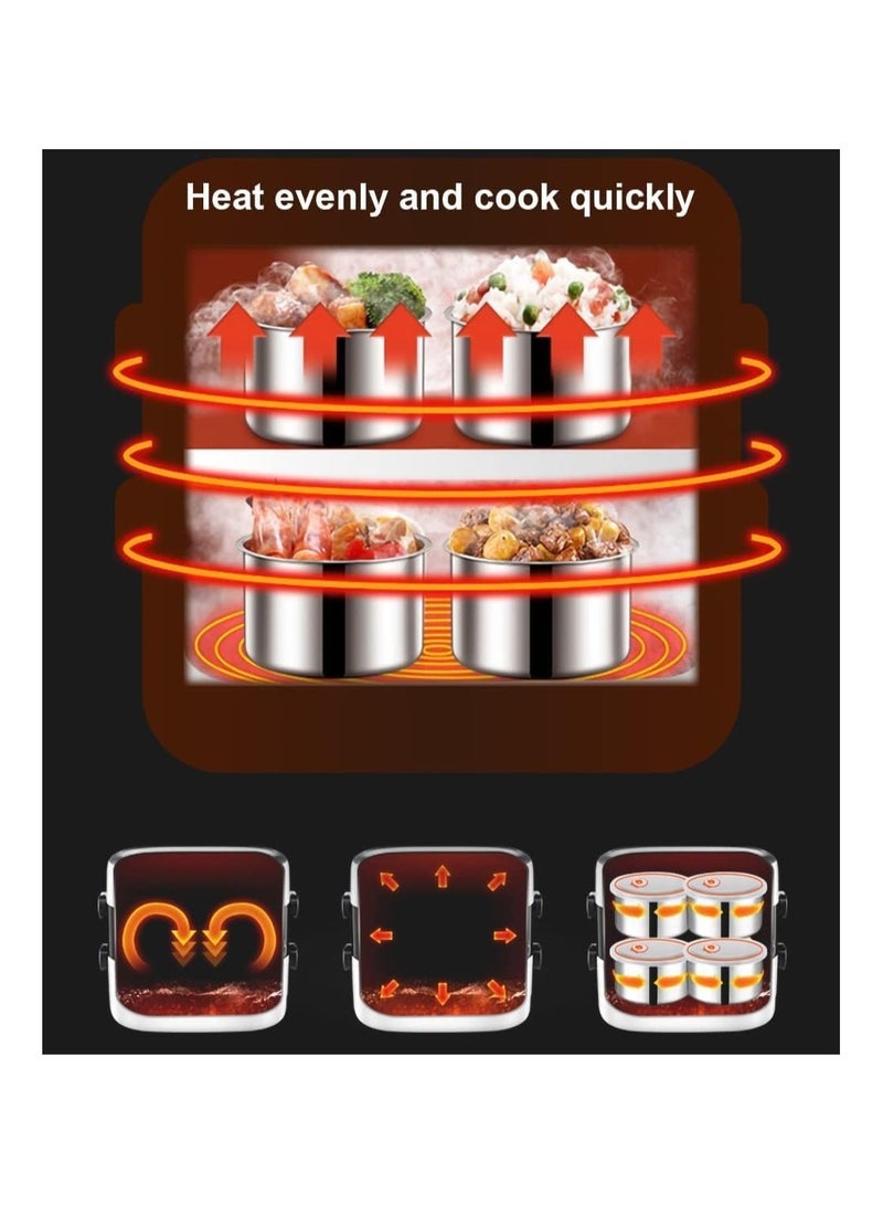 Bukela Portable Self Cooking Electric Lunch Box, Mini Rice Cooker, 2 Layers 4 Stainless Steel Steamer Food Insulation Lunch Box for Home Office Dormitory Travel Outdoor Kitchen Cook Raw Food, 2L/110V/200W - Image 3