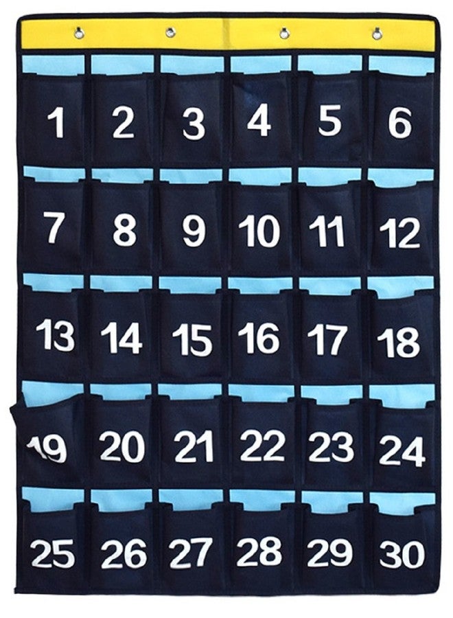 ANIZER Numbered Pocket Chart Over Door Hanging Classroom Organizer for Cell Phones Calculators Holders Blue (30 POCKETS) - Image 1