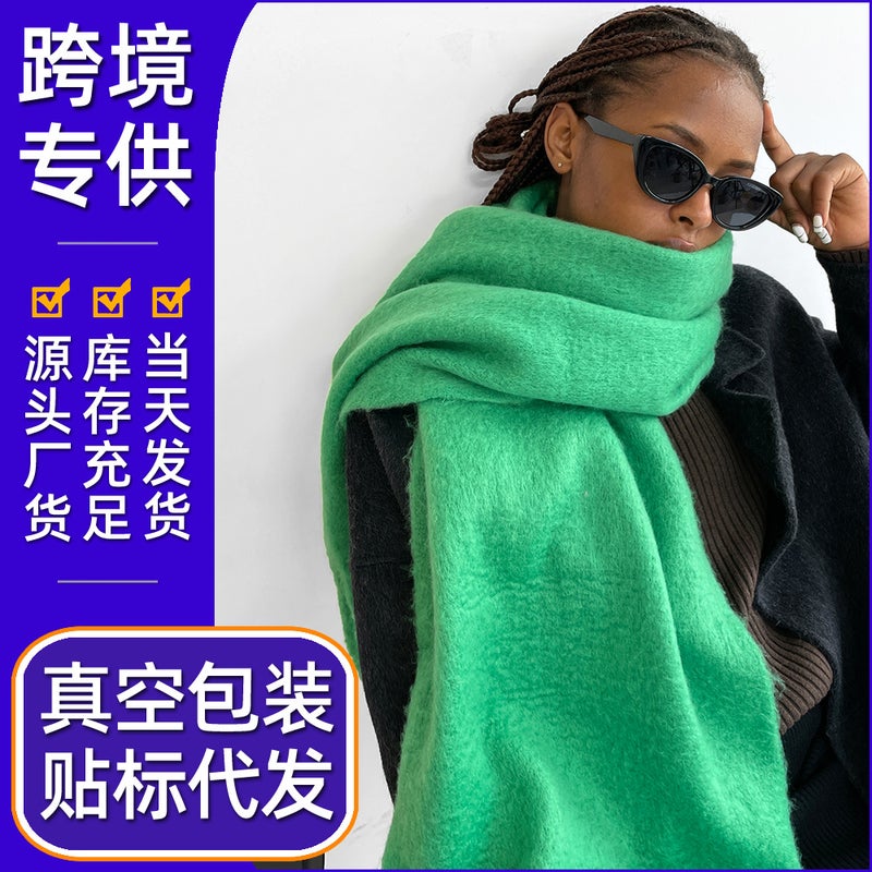 Scarf Autumn and Winter Pure Color Mohair Scarf Warm Mid-Length Scarf Winter Shawl Scarf Outer Wear and Wholesale - Image 2