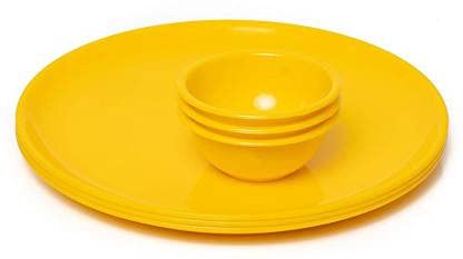 Coolkart Polypropylene 6 Pcs Serving Plate with 6 Pcs Serving Bowl Dinnerware Set Yellow Color - Image 3