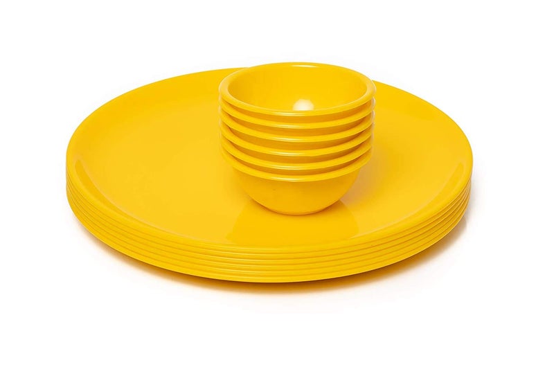 Coolkart Polypropylene 6 Pcs Serving Plate with 6 Pcs Serving Bowl Dinnerware Set Yellow Color - Image 1