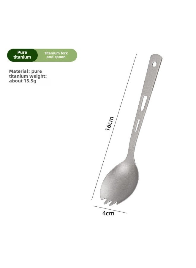 Pure Titanium Outdoor Portable Multifunctional Fork Spoon Folding Chopsticks Camping Picnic Tableware Camping Ultra Light Titanium Spoon Fork-Specifications:Pure Titanium Hollow Spoon And Fork (round Hole Style) - Image 1