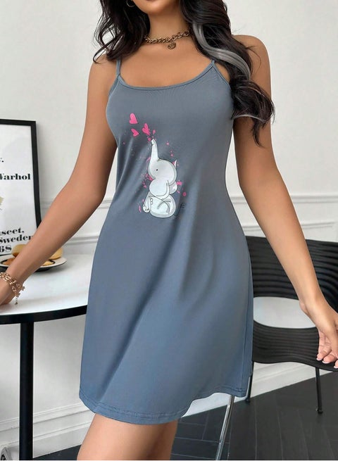 Sleep Shirt Cotton Thin Strap -Printed