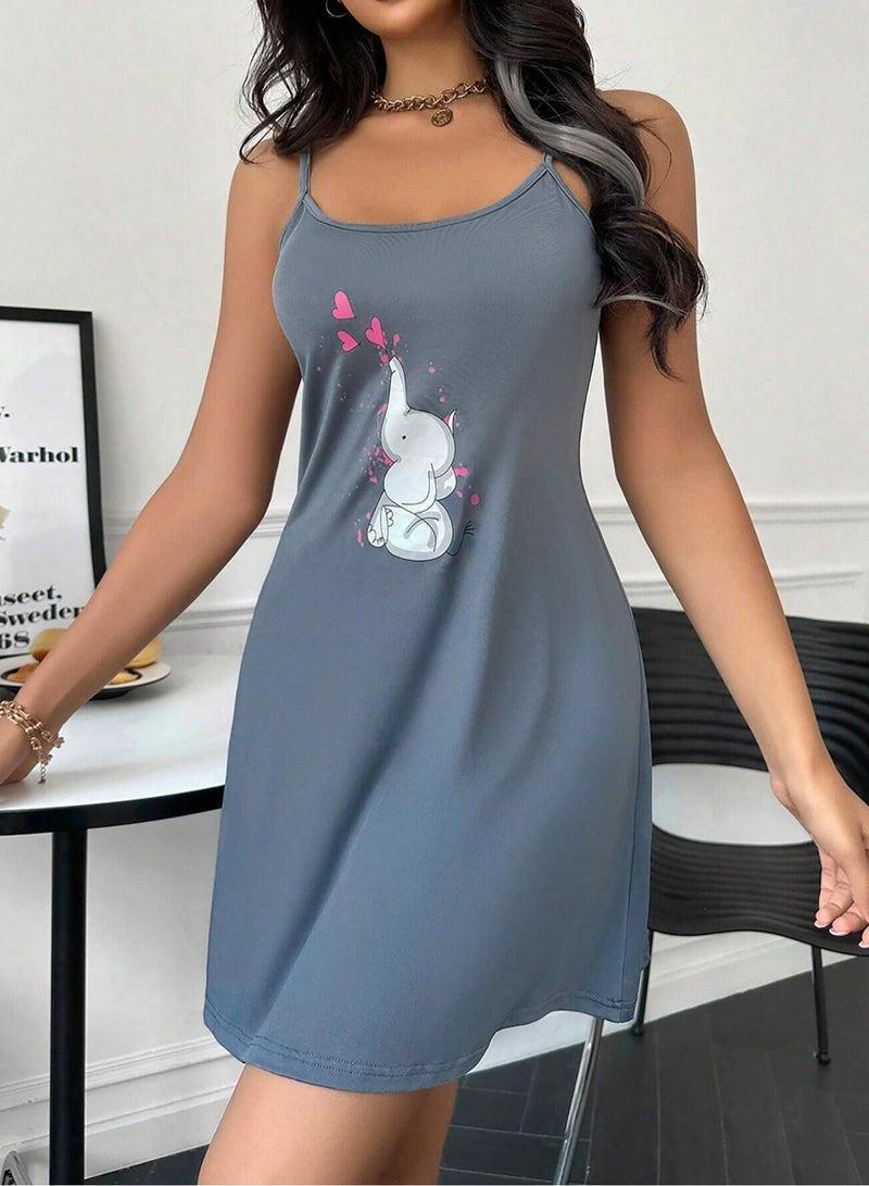 Mesery Sleep Shirt Cotton Thin Strap -Printed - Image 1