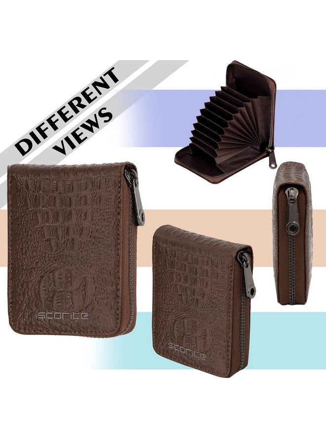 Storite - Storite 9 Slot Textured Credit Debit Card Holder Money Wallet Zipper Coin Purse for Men Women (Brown, 11.5 x 8 x 2cm) - Image 1