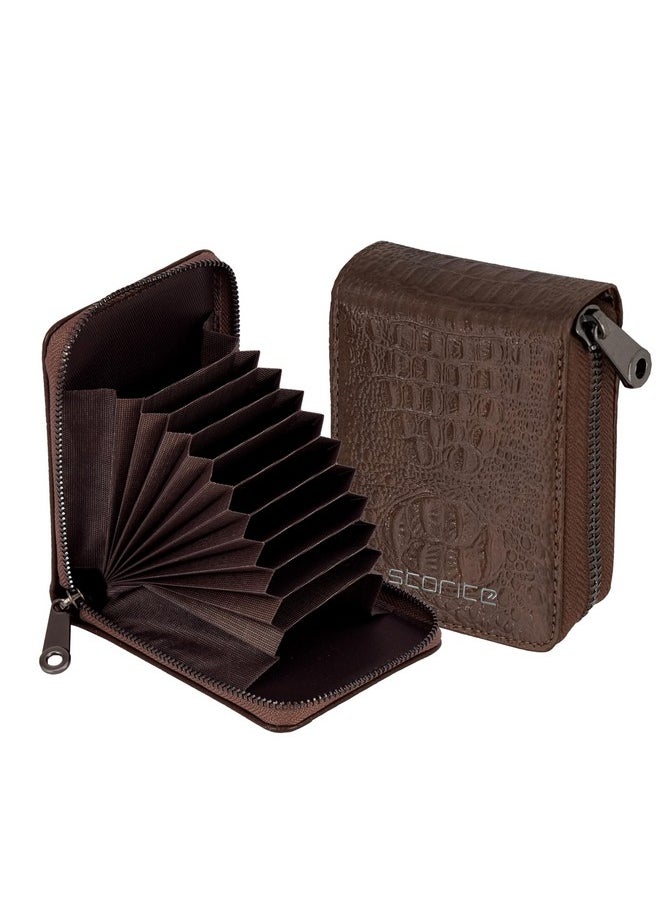 Storite - Storite 9 Slot Textured Credit Debit Card Holder Money Wallet Zipper Coin Purse for Men Women (Brown, 11.5 x 8 x 2cm) - Image 1