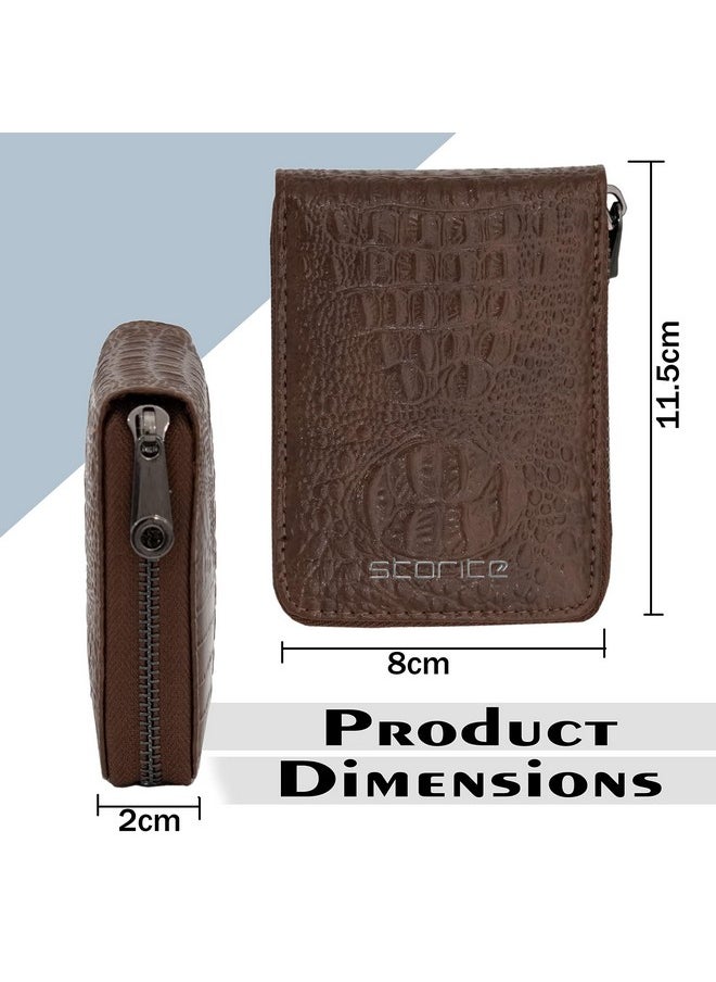Storite - Storite 9 Slot Textured Credit Debit Card Holder Money Wallet Zipper Coin Purse for Men Women (Brown, 11.5 x 8 x 2cm) - Image 1