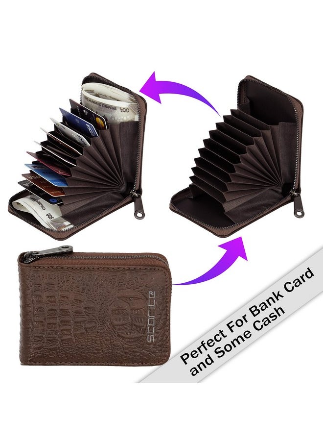 Storite - Storite 9 Slot Textured Credit Debit Card Holder Money Wallet Zipper Coin Purse for Men Women (Brown, 11.5 x 8 x 2cm) - Image 1