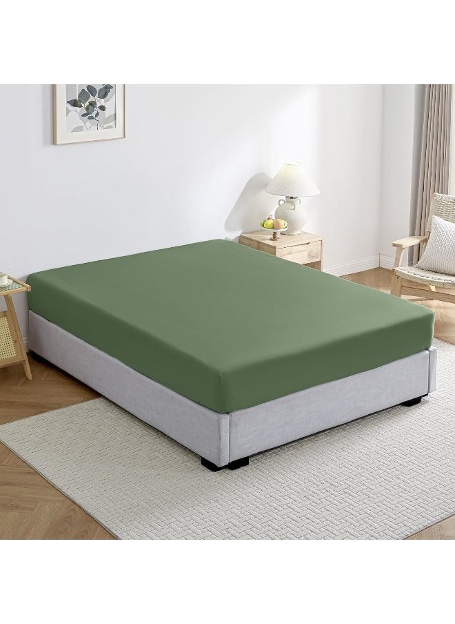 JELLYMONI JELLYMONI 100% Washed Cotton Green Fitted Sheet, Cal King Bed Sheet Extra Deep 16”, Ultra Soft Breathable Deep Pocket, 1-Piece Fitted Sheet  - Image 1