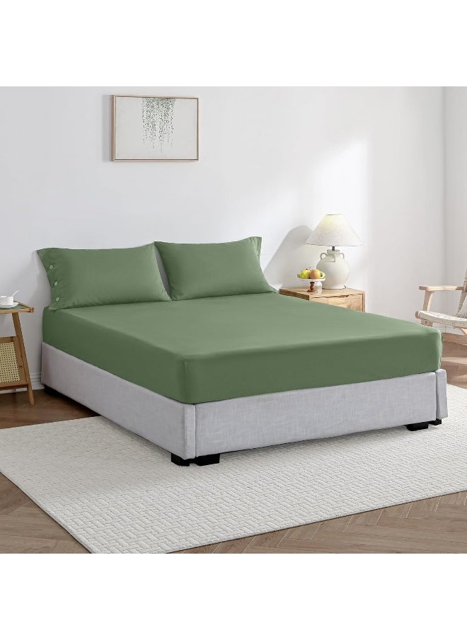 JELLYMONI JELLYMONI 100% Washed Cotton Green Fitted Sheet, Cal King Bed Sheet Extra Deep 16”, Ultra Soft Breathable Deep Pocket, 1-Piece Fitted Sheet  - Image 2