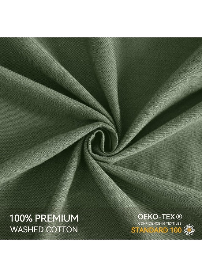 JELLYMONI JELLYMONI 100% Washed Cotton Green Fitted Sheet, Cal King Bed Sheet Extra Deep 16”, Ultra Soft Breathable Deep Pocket, 1-Piece Fitted Sheet  - Image 3