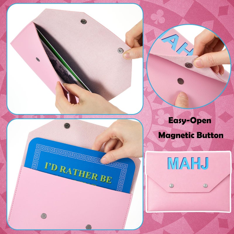 SilTriangle Leather Mahjong Card Clutch Holder Pouch for Cards Mahjong Accessories Protective Cover Case with Secure Closure Ideal Gift for Lover Playing Game Night (8x6 Inch,Light Pink) - Image 5