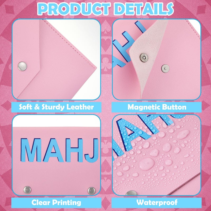 SilTriangle Leather Mahjong Card Clutch Holder Pouch for Cards Mahjong Accessories Protective Cover Case with Secure Closure Ideal Gift for Lover Playing Game Night (8x6 Inch,Light Pink) - Image 4