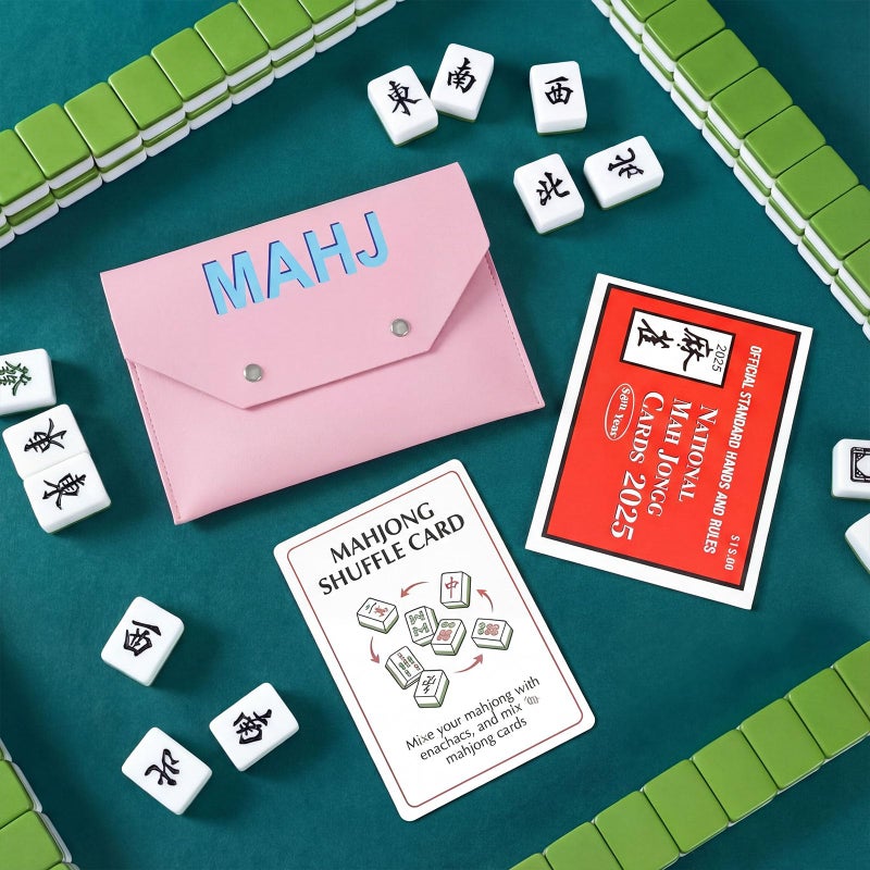 SilTriangle Leather Mahjong Card Clutch Holder Pouch for Cards Mahjong Accessories Protective Cover Case with Secure Closure Ideal Gift for Lover Playing Game Night (8x6 Inch,Light Pink) - Image 2