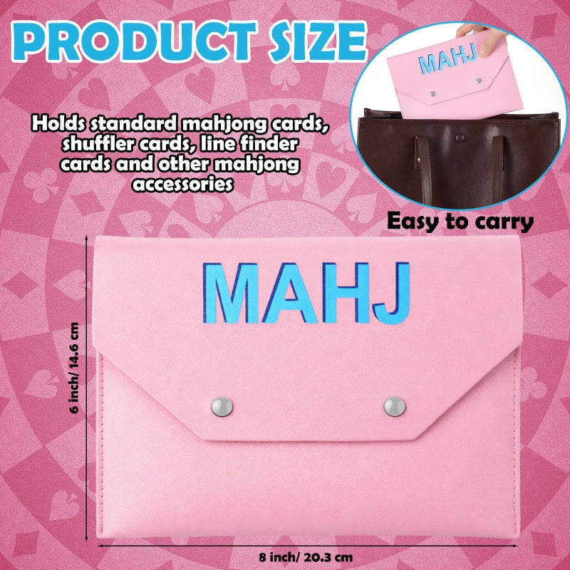 SilTriangle Leather Mahjong Card Clutch Holder Pouch for Cards Mahjong Accessories Protective Cover Case with Secure Closure Ideal Gift for Lover Playing Game Night (8x6 Inch,Light Pink) - Image 3