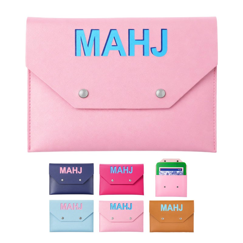 SilTriangle Leather Mahjong Card Clutch Holder Pouch for Cards Mahjong Accessories Protective Cover Case with Secure Closure Ideal Gift for Lover Playing Game Night (8x6 Inch,Light Pink) - Image 1