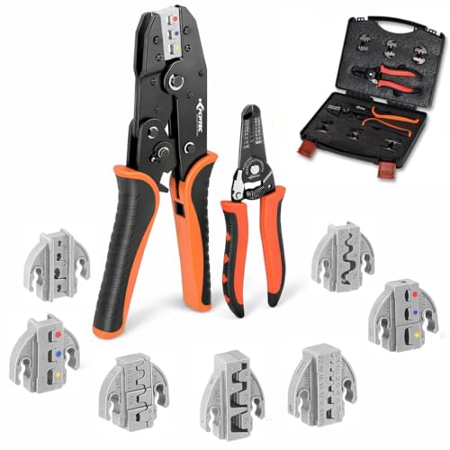 KF CPTEC Ratcheting Wire Crimping Tool Set 9Piece with QuickChange Dies AWG 222 0535mm for Heat Shrink Open Barrel Ferrules Insulated NonInsulated Terminals Solar Connectors - Image 1