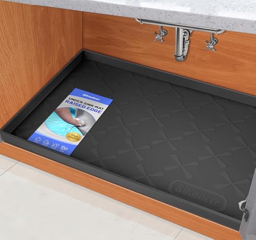 Sika deer حصيرة تحت الحوض SIKADEER 28" x 19" مقاومة للماء، حصيرة سيليكون لدرج المطبخ ورفوف الخزائن، واقي حوض للمُنظِّمات والتخزين في المطبخ، صينية أحذية وحصائر طعام للحيوانات الأليفة - Image 1
