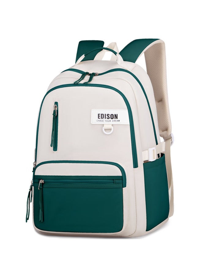 Edison Middle School Student Backpack With Spine Protection, Weight Reduction, High Aesthetic Value, Simple Style, High School Double Shoulder Bag K061-2 Dark Green - Image 2