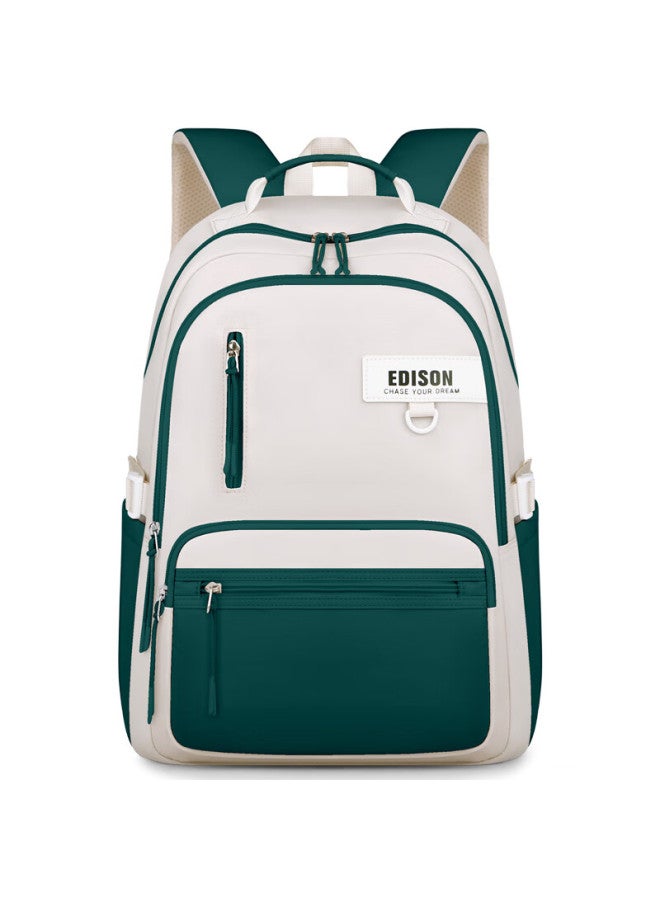 Edison Middle School Student Backpack With Spine Protection, Weight Reduction, High Aesthetic Value, Simple Style, High School Double Shoulder Bag K061-2 Dark Green - Image 5