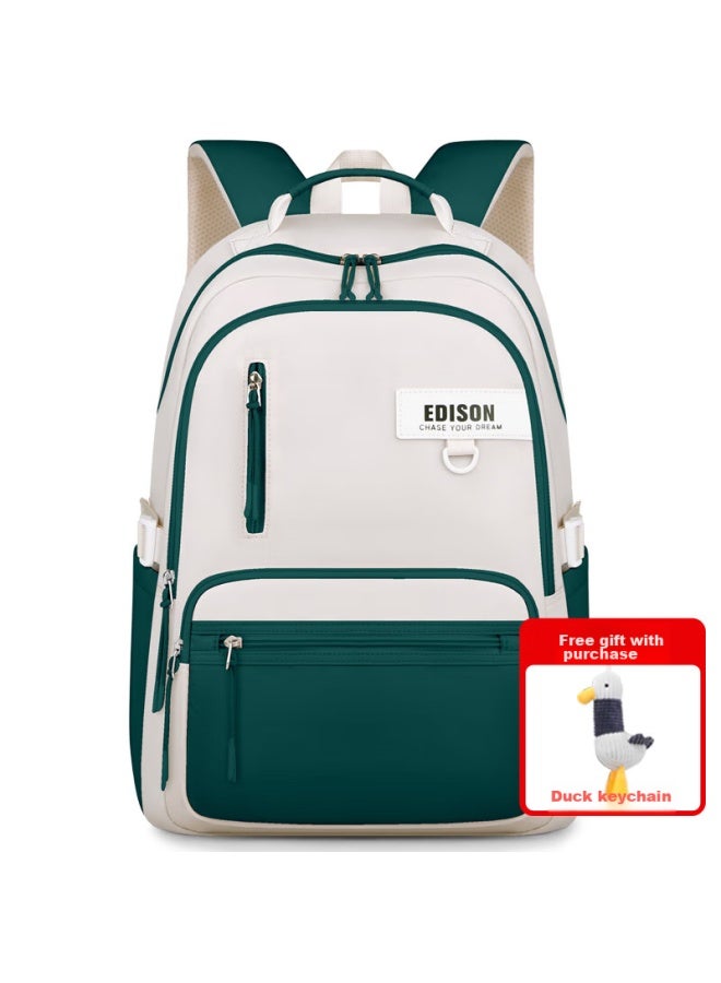 Edison Middle School Student Backpack With Spine Protection, Weight Reduction, High Aesthetic Value, Simple Style, High School Double Shoulder Bag K061-2 Dark Green - Image 1