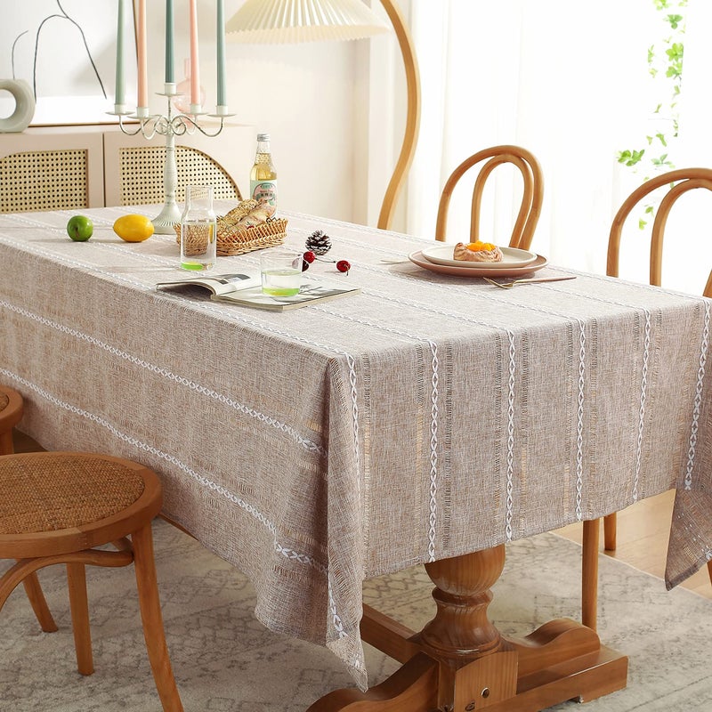 Chassic Farmhouse Style Linen tablecloths, Wrinkle Resistant Washable Dining Room Table Cloths for Small Rectangle Tables - 54 x 72 inches, Hemstitch Light Coffee - Image 2
