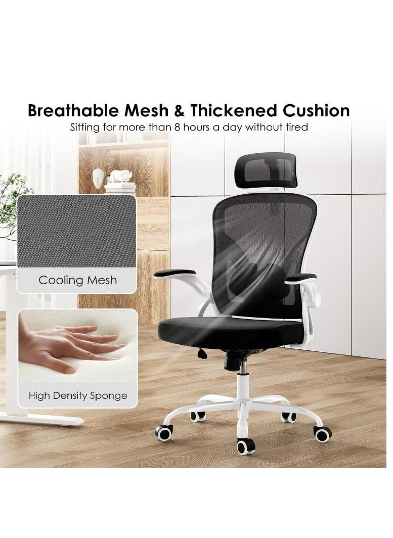 Golden - Ergonomic Office Chair, Office Computer Desk Chair with High Back Mesh and Adjustable Lumbar Support Rolling Work Swivel Task Chairs with Wheel 3D Armrests and Headrest (Black) - Image 1