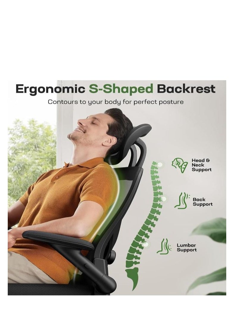 Golden - Ergonomic Office Chair, Office Computer Desk Chair with High Back Mesh and Adjustable Lumbar Support Rolling Work Swivel Task Chairs with Wheel 3D Armrests and Headrest (Black) - Image 1