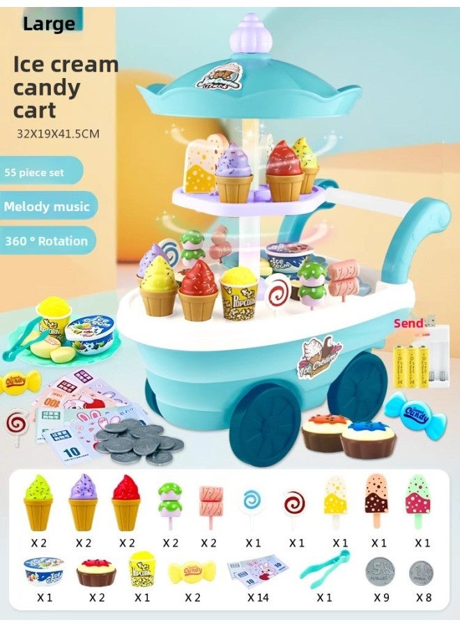 عربة آيس كريم قابلة للدفع، لعبة منزل لعب للأطفال، عربة آيس كريم، عربة حلوى، عربة آيس كريم، لعبة للبنات