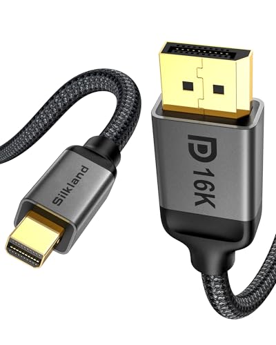 Silkland 16K Mini DisplayPort to DisplayPort 2.1 Cable, [16K@60Hz, 8K@120Hz, 4K@240Hz] 80Gbps Bi-Directional, HDR, G-Sync, Mini DP [Thunderbolt 2] for Gaming Laptop, MacBook, Monitor,6.6FT - Image 1