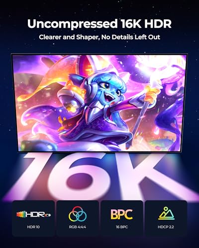 Silkland 16K Mini DisplayPort to DisplayPort 2.1 Cable, [16K@60Hz, 8K@120Hz, 4K@240Hz] 80Gbps Bi-Directional, HDR, G-Sync, Mini DP [Thunderbolt 2] for Gaming Laptop, MacBook, Monitor,6.6FT - Image 4
