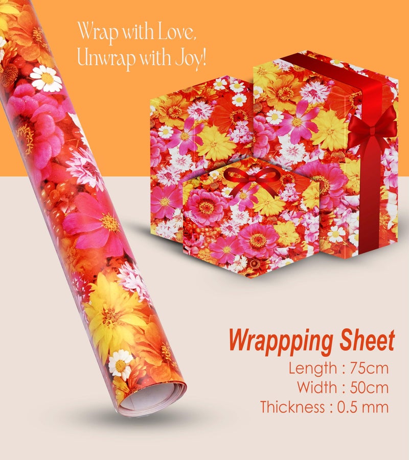 KOSY Wrapping Paper For Gift Packing | Gift Wrapping Sheets | Gift Wrapping Paper Sheets Roll | Wrapping Paper | Packing Paper Roll For Gifts | Gift Wrapper Sheets (Red Yellow Flower, Pack of 10) - Image 2