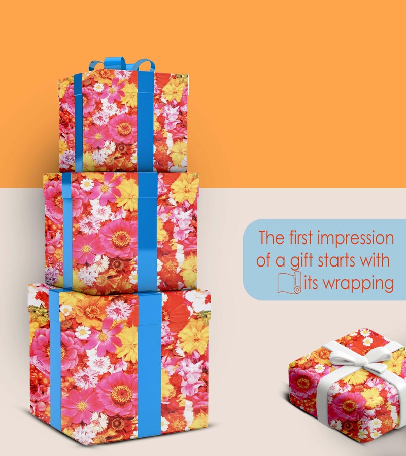 KOSY Wrapping Paper For Gift Packing | Gift Wrapping Sheets | Gift Wrapping Paper Sheets Roll | Wrapping Paper | Packing Paper Roll For Gifts | Gift Wrapper Sheets (Red Yellow Flower, Pack of 10) - Image 4