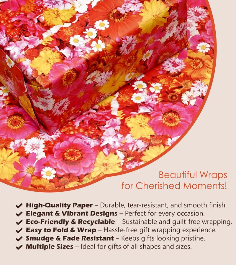 KOSY Wrapping Paper For Gift Packing | Gift Wrapping Sheets | Gift Wrapping Paper Sheets Roll | Wrapping Paper | Packing Paper Roll For Gifts | Gift Wrapper Sheets (Red Yellow Flower, Pack of 10) - Image 3
